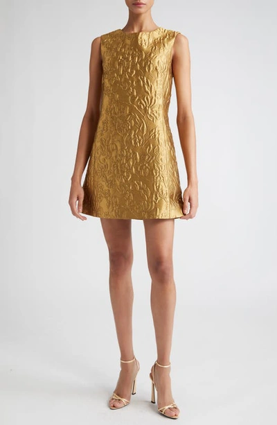 Emilia Wickstead Irma Floral Jacquard Metallic Shift Dress In Gold Lurex