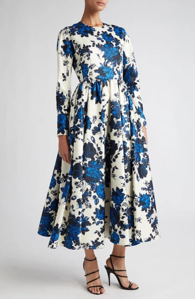 Emilia Wickstead Annie Floral Print Long Sleeve Taffeta Faille A-line Dress In Multicoloured