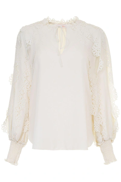 See By Chloé Lace Shoulder Blouse In White Whisper