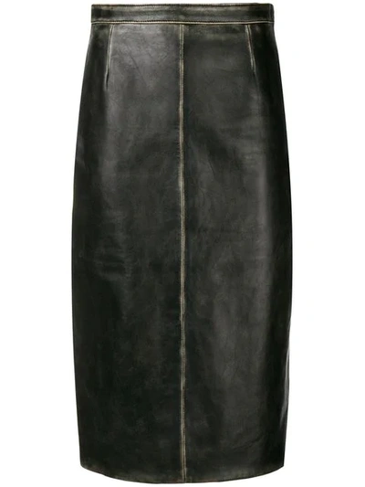 Miu Miu Distressed-leather Pencil Skirt In Black