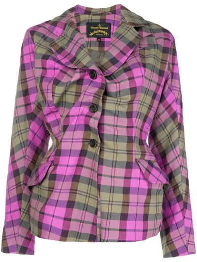Vivienne Westwood Anglomania Single-breasted Cotton-blend Tartan Jacket In Pink