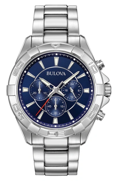 Bulova Water Resistant Bracelet Strap Chronograph Watch, 43mm In Silver-tone