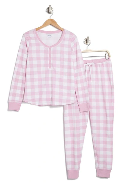 Splendid Cozy Thermal Pajamas In White Pink Buffalo