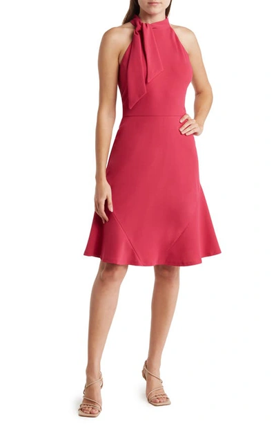 Maggy London Tie Neck Sleeveless Fit & Flare Dress In Very Berry