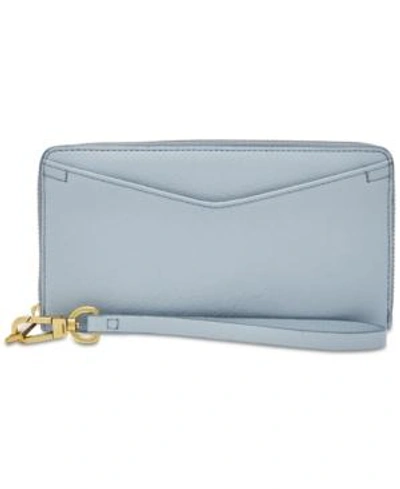 Fossil Rfid Caroline Leather Phone Wallet In Horizon Blue/gold