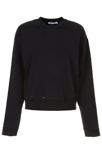Alexander Wang T Distressed French Terry Sweatshirt In Black