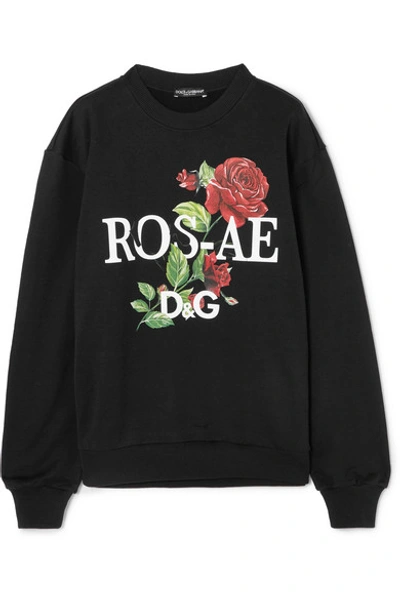 Dolce & Gabbana Floral-print Cotton-jersey Sweatshirt In Black