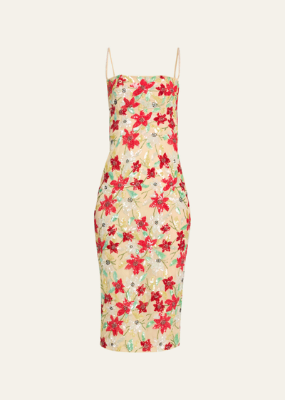 Rachel Gilbert Thea Floral-embellished Midi Dress In Multi