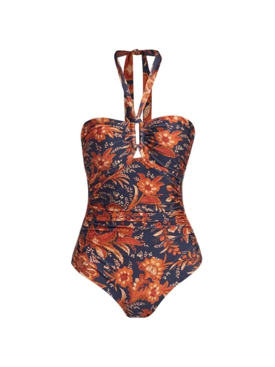 Zimmermann Junie Floral One-piece Swimsuit In Dark Navy Floral