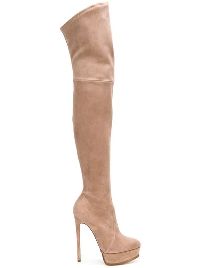 Casadei Stiletto Thigh Length Boots - Neutrals