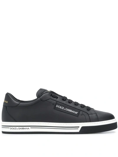 Dolce & Gabbana Roma Sneakers In Printed Nappa Calfskin In Black