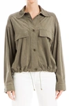 Max Studio Faux Suede Bomber Jacket In Olive Tree