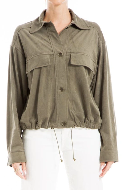 Max Studio Faux Suede Bomber Jacket In Olive Tree