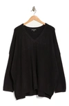 Adrianna Papell Boxy V-neck Pullover Sweater In Black