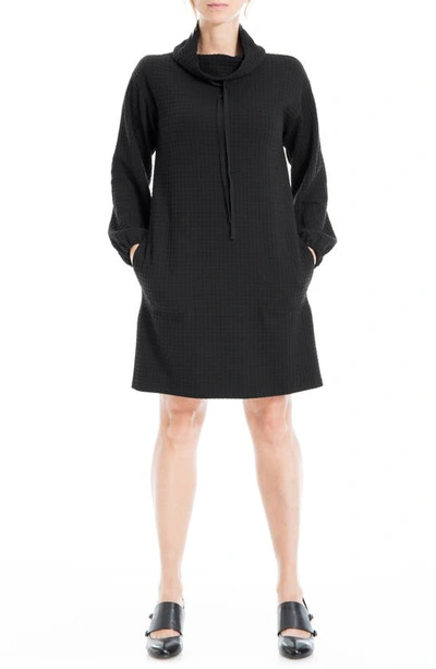 Max Studio Long Sleeve Waffle Knit Shift Dress In Black