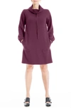 Max Studio Long Sleeve Waffle Knit Shift Dress In Plum