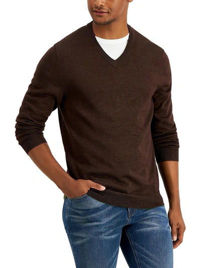 Club Room Mens Merino Wool V-neck Sweater In Gold