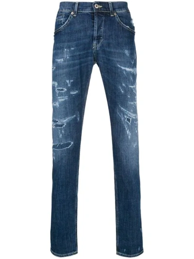 Dondup Distressed Denim Mid Rise Jeans - Blue