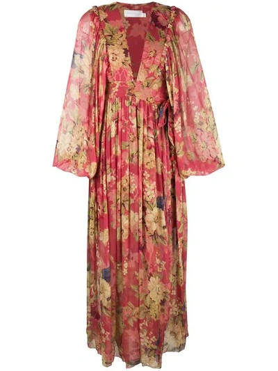 Zimmermann Floral Flared Dress In Red
