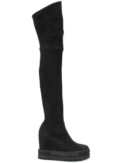 Casadei Thigh Length Platform Boots In Black