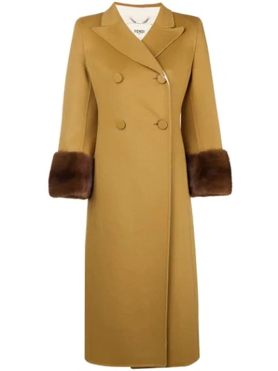 Fendi Long Fur Cuff Coat In Brown