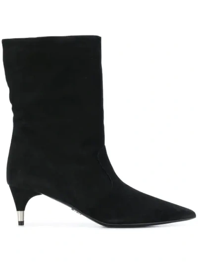 Prada Suede Ankle Boots In Black