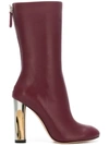 Alexander Mcqueen Metallic Heel Mid-calf Boots In 6020 - Burgundy 183