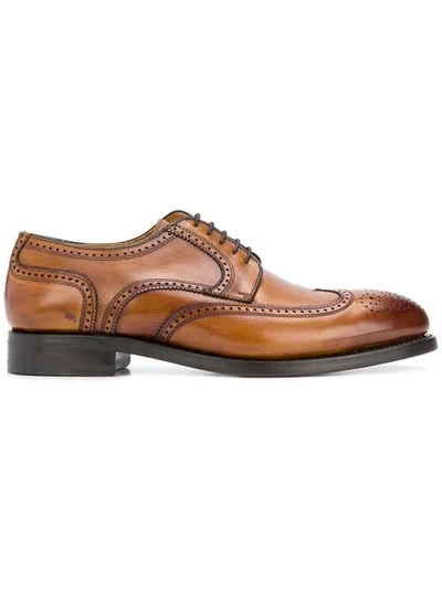 Berwick Shoes Embroidered Derby Shoes In Brown