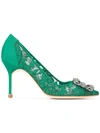 Manolo Blahnik Hangisi Lace Pumps In Green