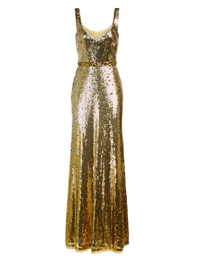 Halston Women's Zahra Sequined Sleeveless Gown In Gilt