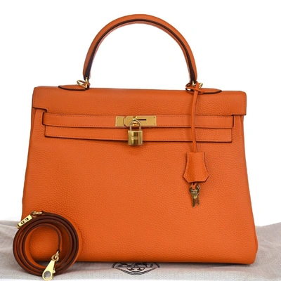 Hermes Hermès Kelly 35 Orange Leather Handbag ()