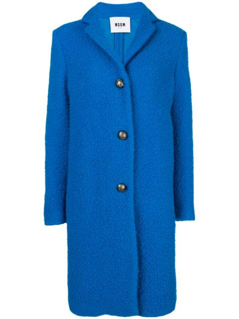 Msgm Textured Single Breast Coat In Blue | ModeSens