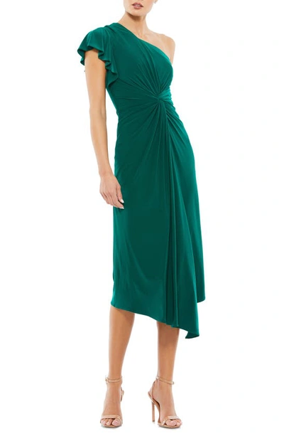 Mac Duggal One-shoulder Asymmetric Cocktail Dress In Emerald