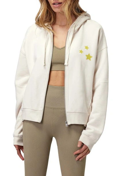 Spiritual Gangster Star Cotton Graphic Zip-up Hoodie In White Sand