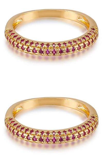 Ettika Simple Sparkle Set Of 2 Rings In Ruby