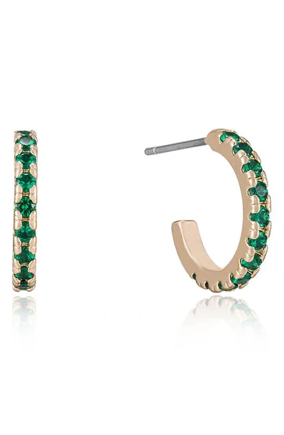 Ettika Small Cubic Zirconia Hoop Earrings In Green