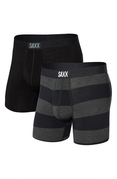 Saxx Vibe Supersoft 2-pack Slim Fit Boxer Briefs In Graphite Ombre Rugby/ Black