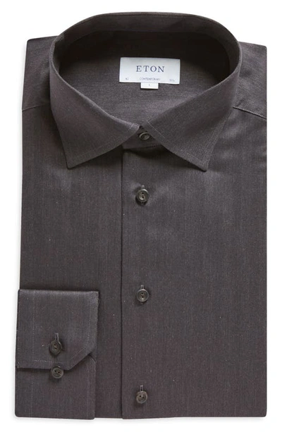 Eton Contemporary Fit Non-iron Flannel Dress Shirt In Dark Gray