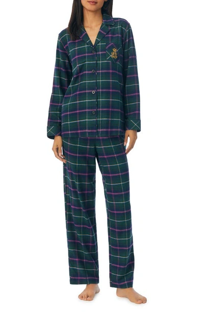 Lauren Ralph Lauren Plaid Cotton Blend Pyjamas In Green Plaid