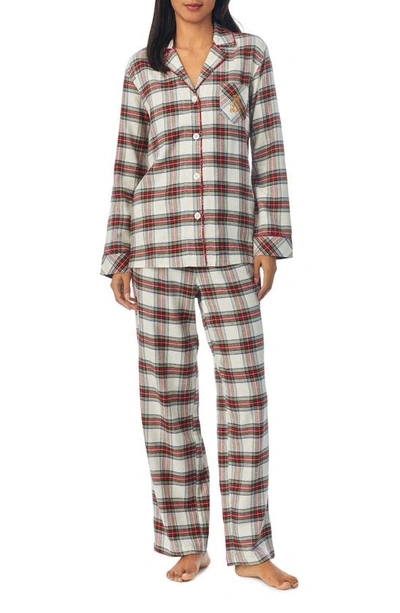 Lauren Ralph Lauren Plaid Cotton Blend Pyjamas In Cream Plaid