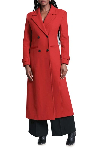 Avec Les Filles Double Breasted Longline Coat In Red