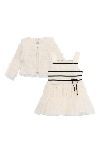 Peek Essentials Babies'  Stripe Smocked Tulle Dress & Jacket In Cream