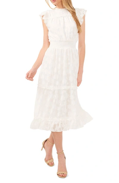 Cece Ruffle Chiffon Midi Dress In New Ivory