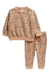 Tucker + Tate Babies'  Print Fleece Sweatshirt & Joggers Set In Tan Tawny Mini Leopard