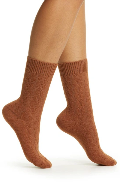 Oroblu Gwen Cable Knit Wool Blend Socks In Caramel