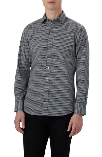Bugatchi Axel Shaped Fit Geometric Print Stretch Cotton Button-up Shirt In Zinc