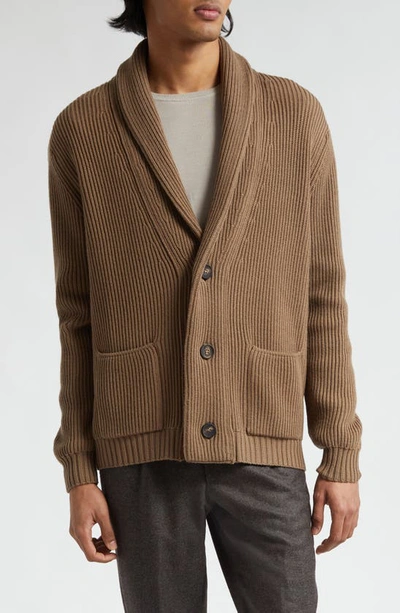 Thom Sweeney Shawl Collar Merino Wool Cardigan In Taupe