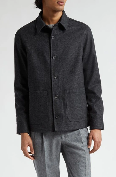 Thom Sweeney Wool Flannel Chore Jacket In Charcoal