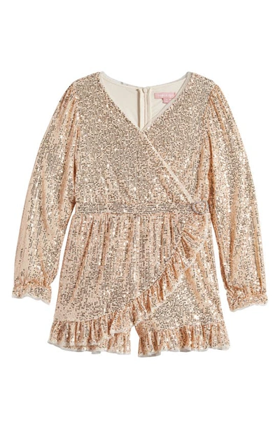 Bcbg Kids' Long Sleeve Sequin Romper In Champagne