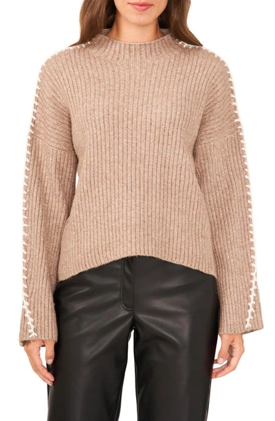 Halogen Contrast Stitch Sweater In Taupe